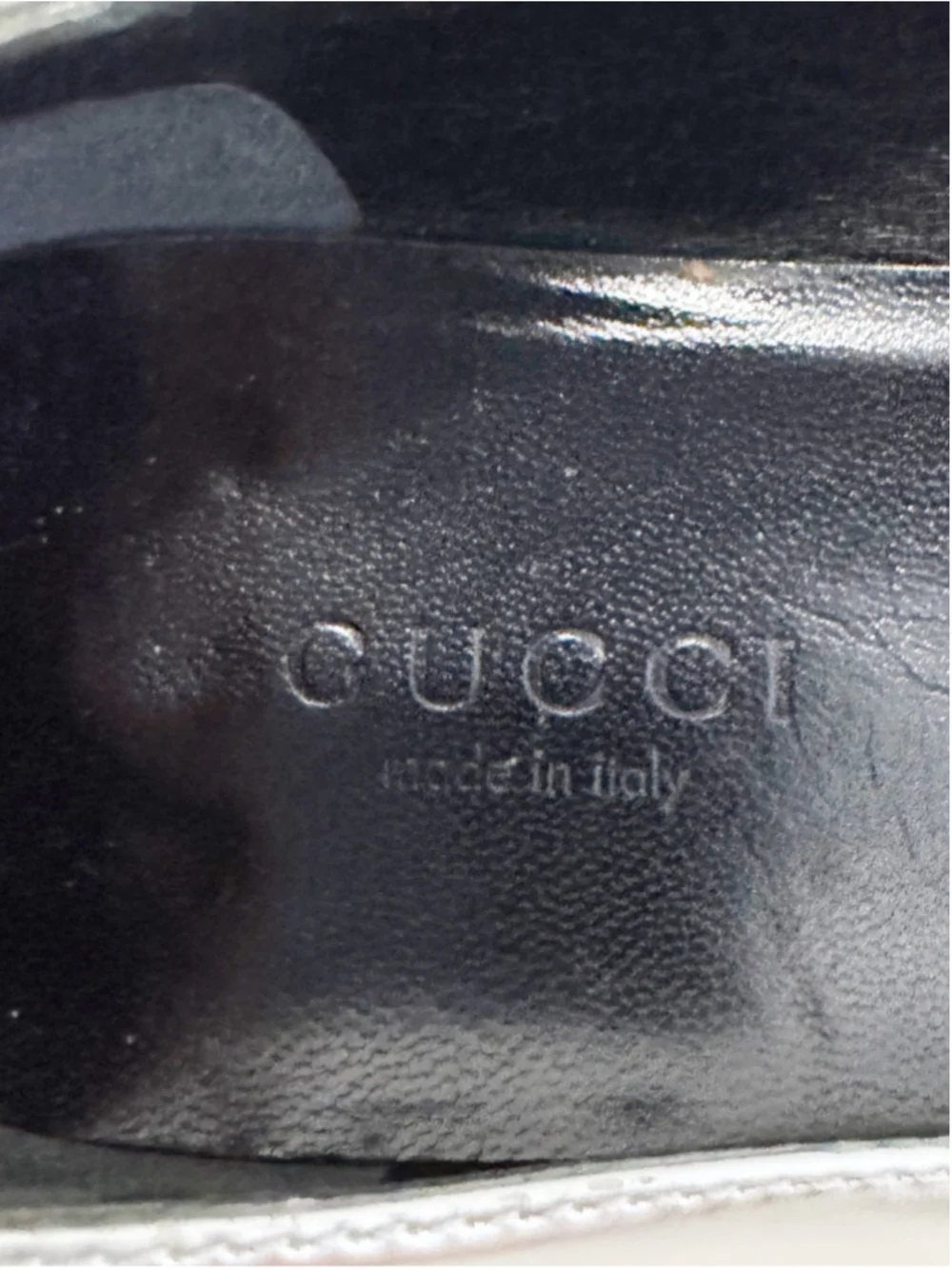 Gucci Silver Mirror Foil Leather Kira Horsebit Loafers Size 36